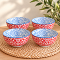 Cuencos de porcelana con diseños florales rojo - celeste