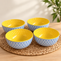 Cuencos de porcelana con diseños florales azul - amarillo