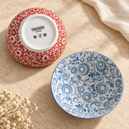 Cuencos de porcelana con diseños florales rojo - celeste