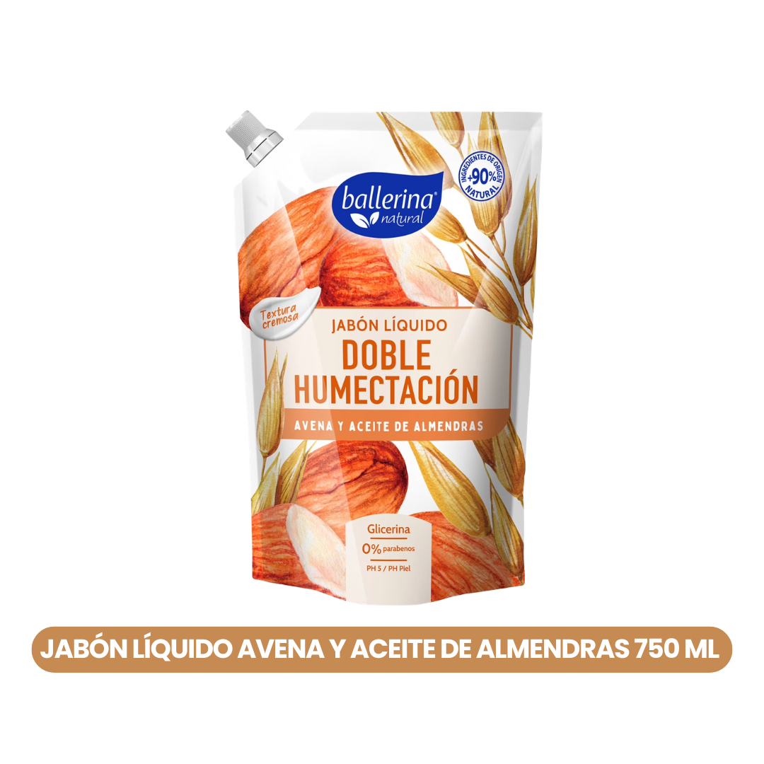 Jábón Ballerina Doble humectación Avena y Aceite de almendra Doypack 650ML