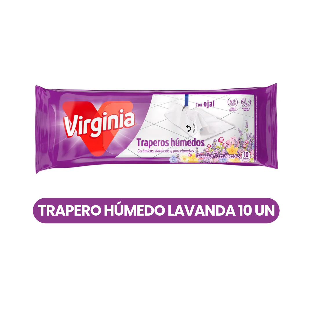 Traperos Húmedos Virginia Lavanda y Flores Silvestres – 10 unidades