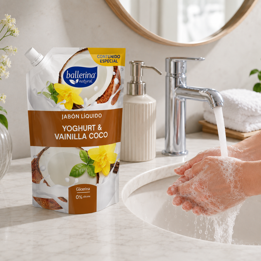 Jábón Ballerina Yogurt, Vainilla y Coco Doypack 650ML