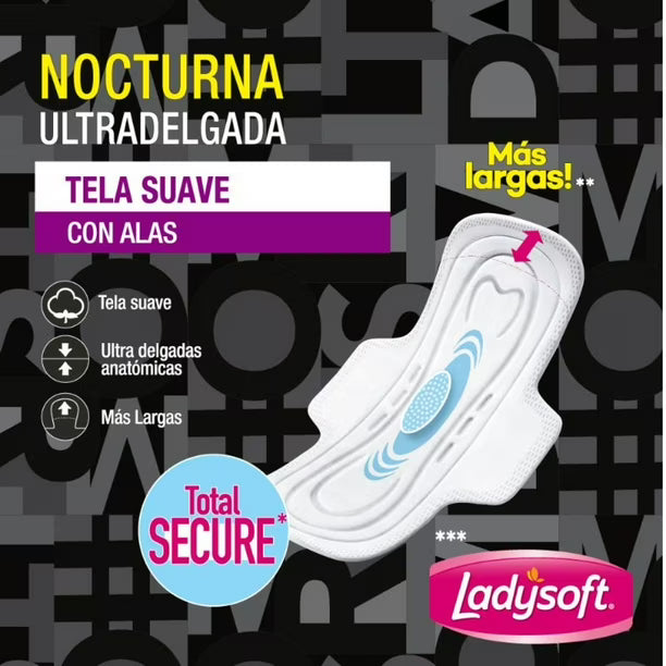 Toalla Femenina Ladysoft Nocturna Ultradelgadas Tela Suave 7 UN