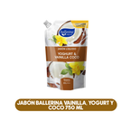 Jábón Ballerina Yogurt, Vainilla y Coco Doypack 650ML