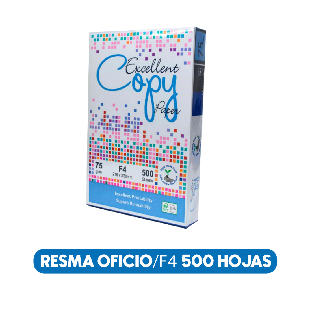 Resma Papel Fotocopia Excellent Copy Tamaño Oficio( F4) 75grs Color Blanco